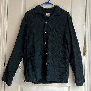 J. Crew Seersucker Shirt Dark Green Plaid Size M